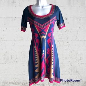 Flying Tomato Pink Blue Knit Sweater Dress Small